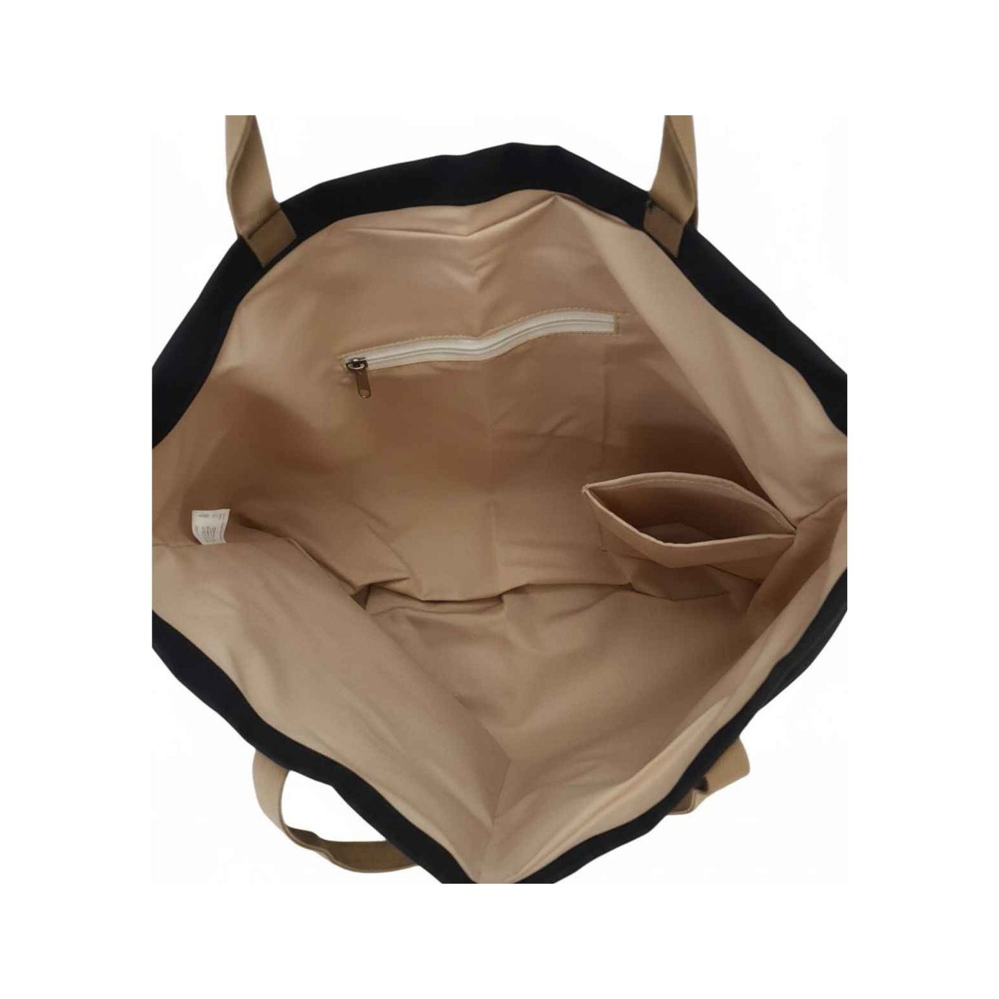 Brown duffel bag with black trim on a white background